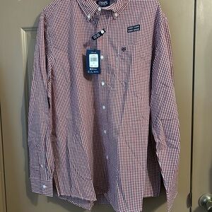 Chaps Men's Red and White Gingham Button-Down Shirt